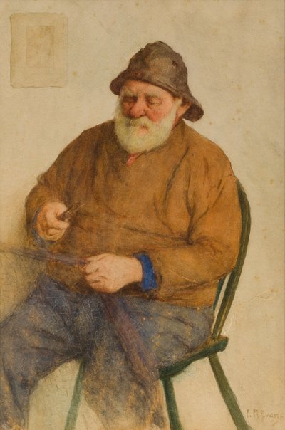 Pêcheur réparant des filets - Frederick James McNamara Evans